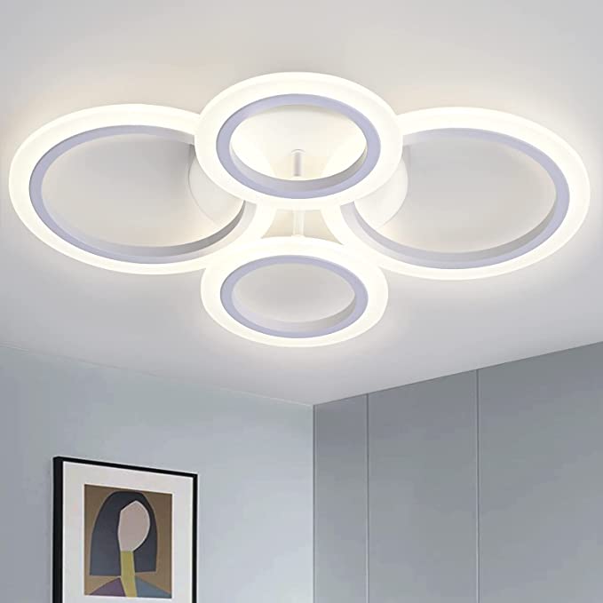 Lustra Led 2 + 2 Circle Design Alb Echivalent 400W Telecomanda Lighting Fixtures