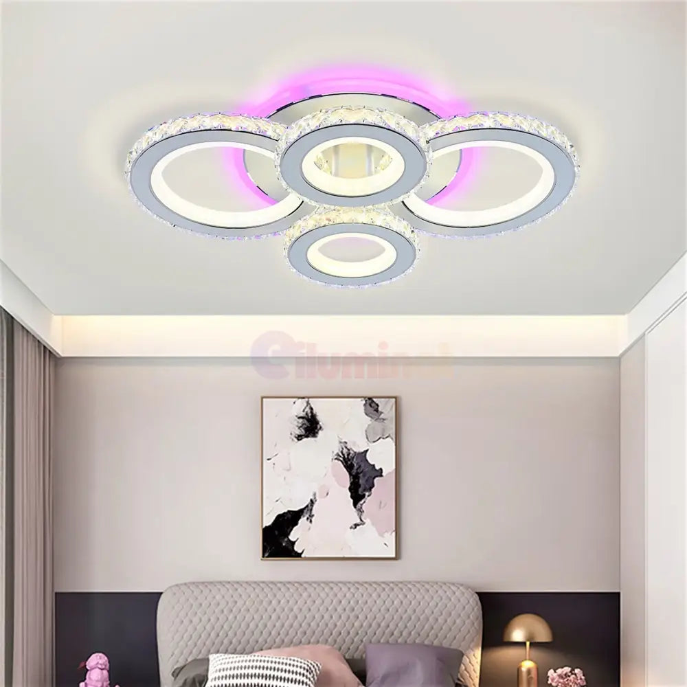 Lustra Led 136W 2 + 2 Circle Cristal Alba Rgb Telecomanda Lighting Fixtures