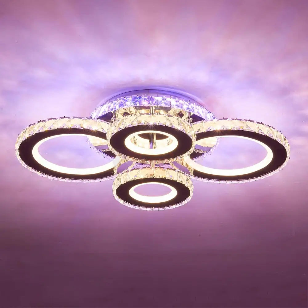Lustra Led 4 Circle Cristal Chrome Rgb Echivalent 500W Telecomanda Lighting Fixtures