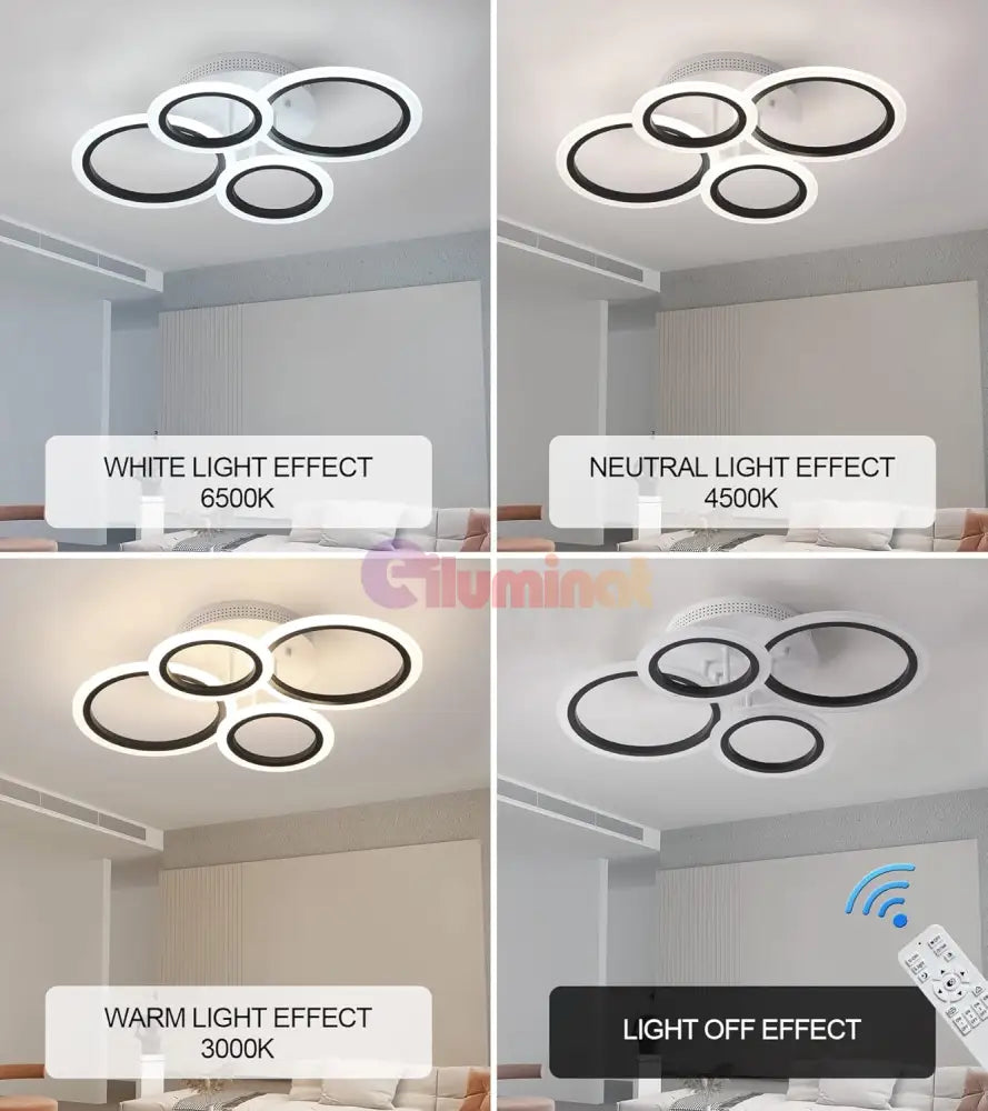 Lustra Led 4 Circle Smart Alb + Negru Echivalent 400W Telecomanda Lighting Fixtures