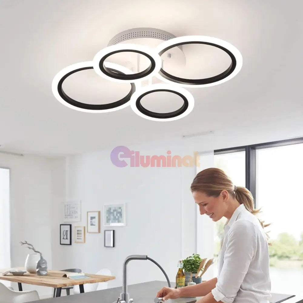 Lustra Led 4 Circle Smart Alb + Negru Echivalent 400W Telecomanda Lighting Fixtures