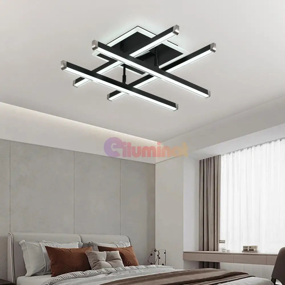 Lustra Led 4 Lines Black Reglabila Echivalent 500W Telecomanda Lighting Fixtures