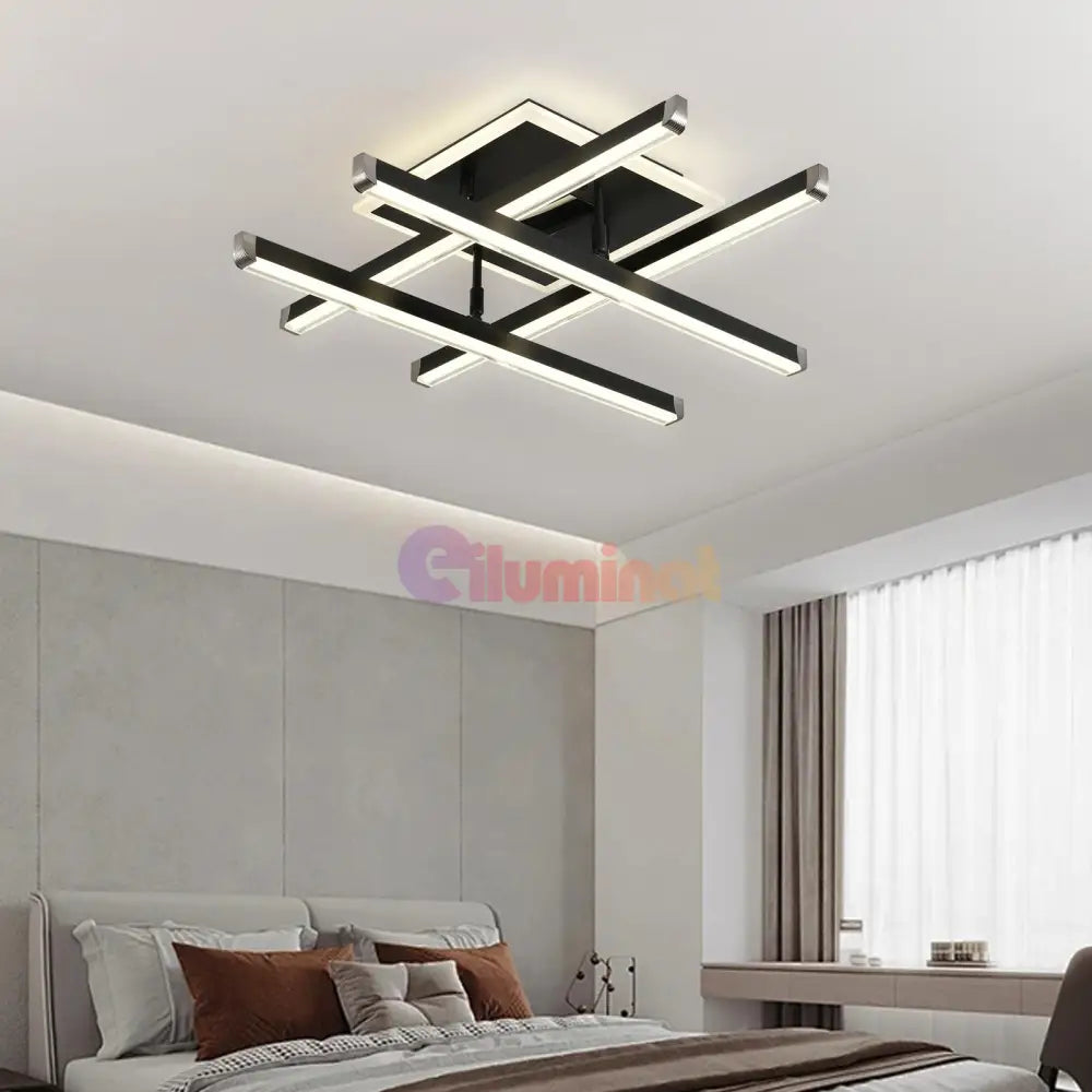 Lustra Led 4 Lines Black Reglabila Echivalent 500W Telecomanda Lighting Fixtures