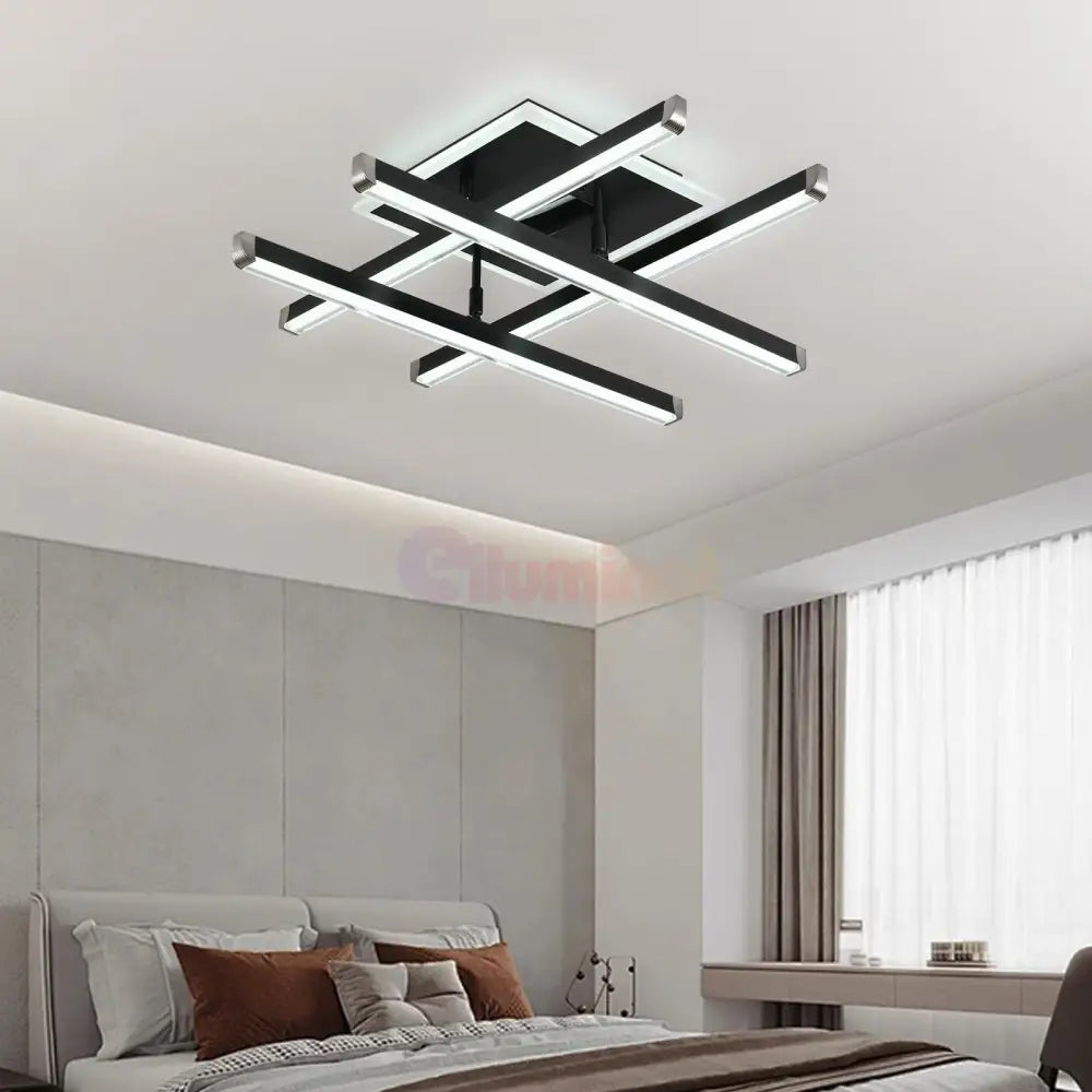 Lustra Led 4 Lines Black Reglabila Echivalent 500W Telecomanda Lighting Fixtures