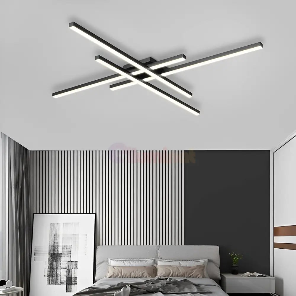 Lustra Led 4 Modern Lines Black Echivalent 400W Telecomanda Lighting Fixtures