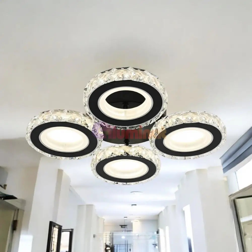 Lustra Led 4 Rings Cristal Negru Echivalent 400W Telecomanda Lighting Fixtures