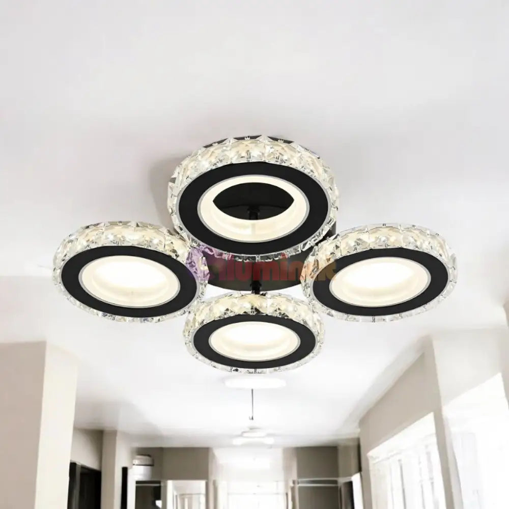 Lustra Led 4 Rings Cristal Negru Echivalent 400W Telecomanda Lighting Fixtures