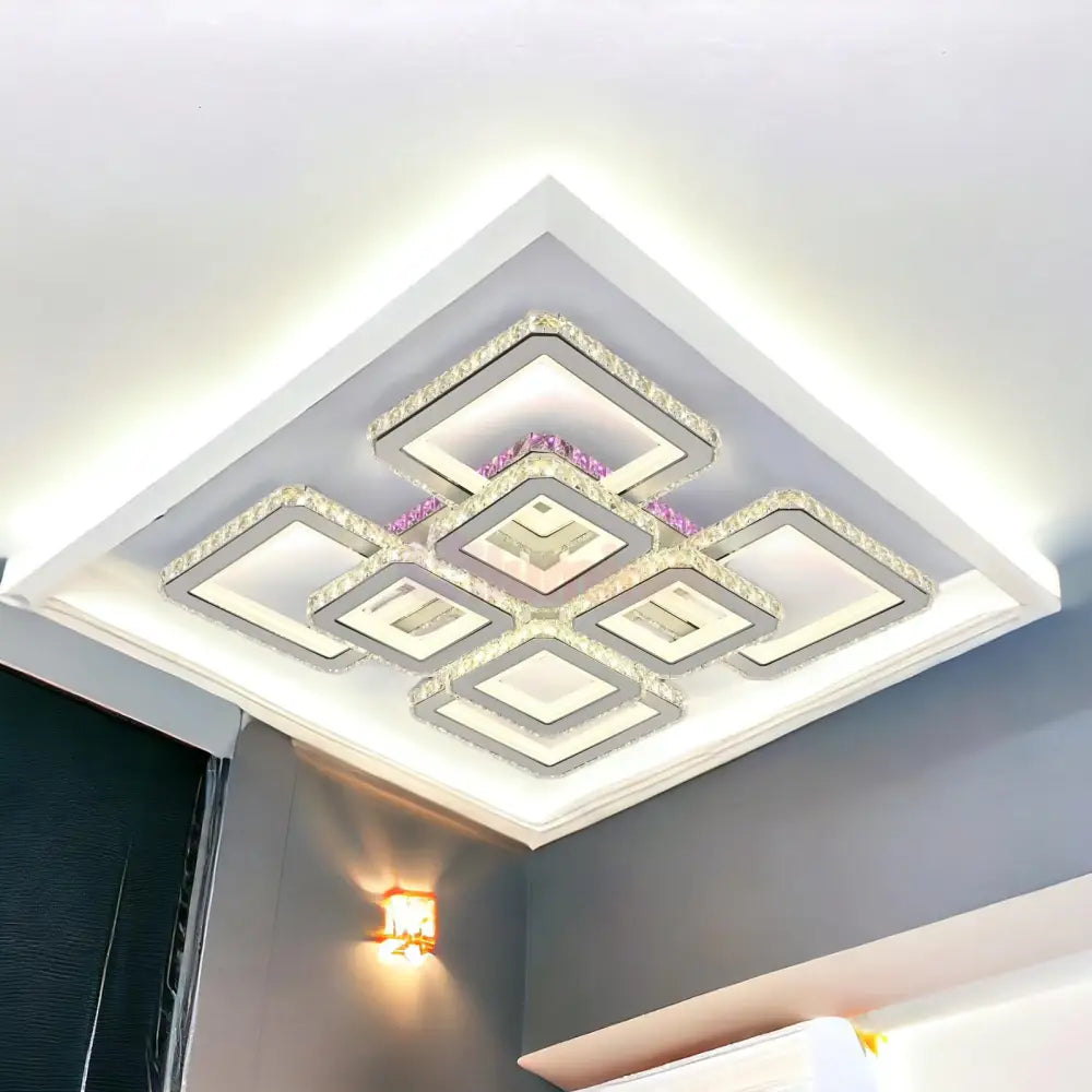 Lustra Led 4 + 4 Square Cristal Alba Super Rgb Echivalent 1000W Chandeliers Crystal
