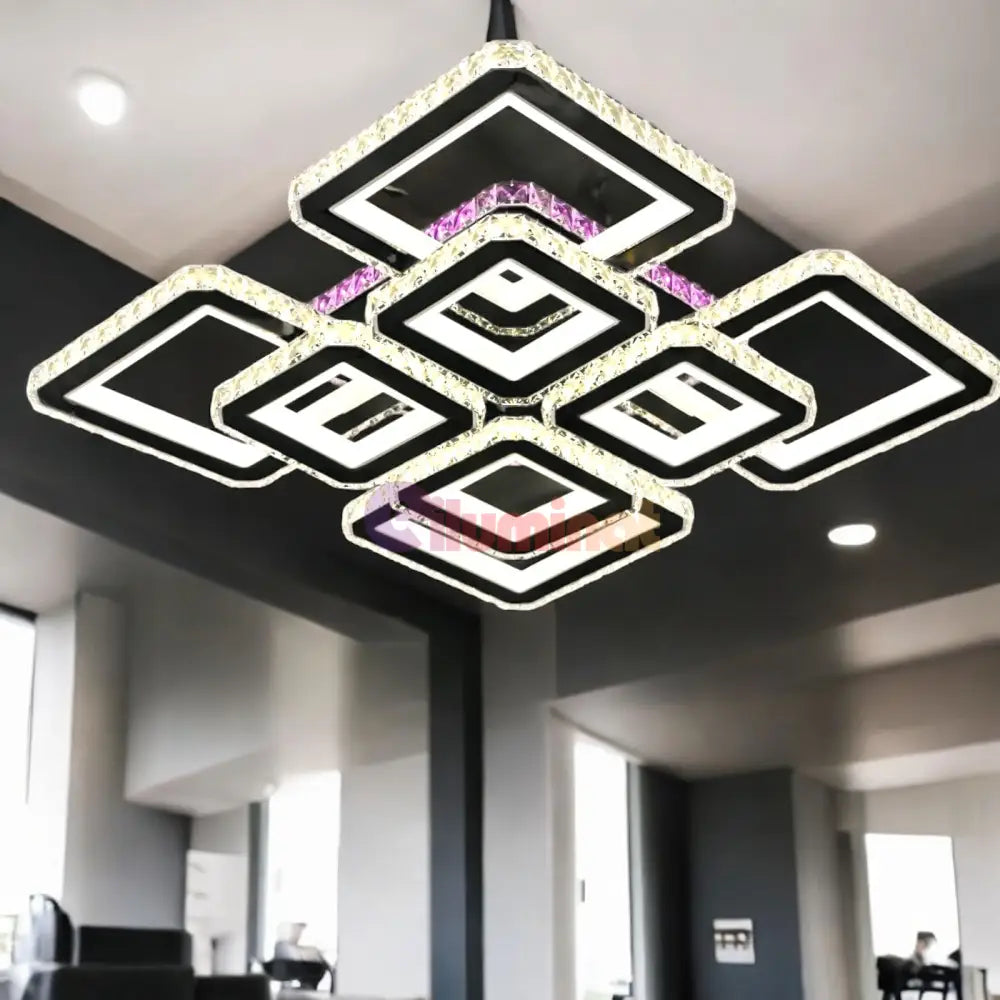 Lustra Led 4 + 4 Square Cristal Black Super Rgb Echivalent 1000W Chandeliers Crystal