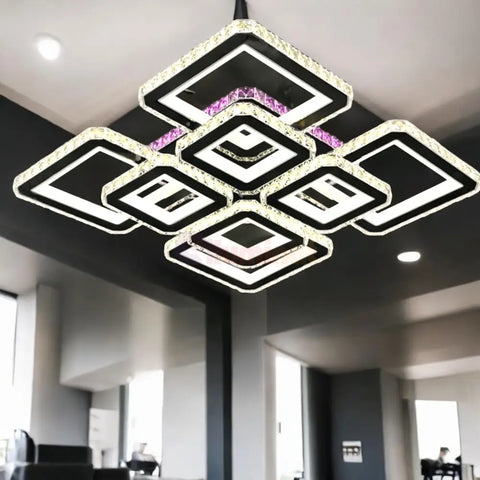 Lustra LED 4+4 Square Cristal Black Super RGB Echivalent 1000W Resigilat R3