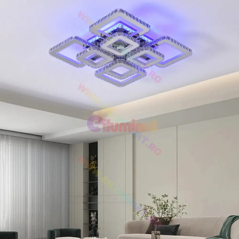 Lustra Led 4 + 4 Square Cristal Chrome Super Rgb Echivalent 1000W Chandeliers Crystal