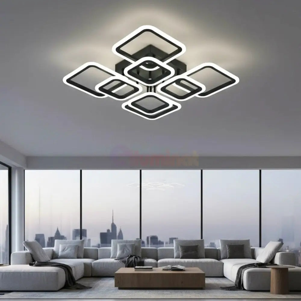 Lustra LED 4 + 4 Square Gigant Black Echivalent 1000W Telecomanda NEAGRA / SQUARE DESIGN Lighting Fixtures