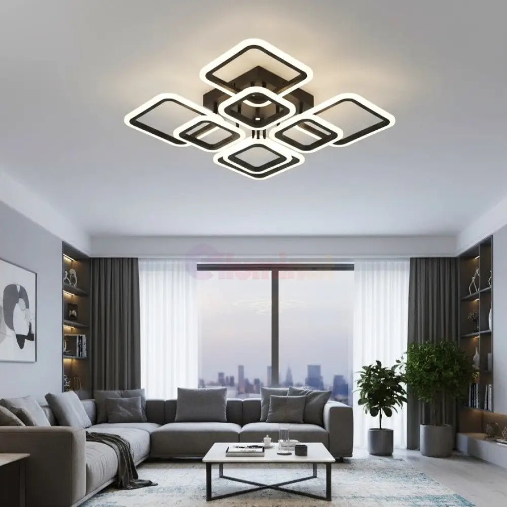 Lustra LED 4 + 4 Square Gigant Black Echivalent 1000W Telecomanda NEAGRA / SQUARE DESIGN Lighting Fixtures