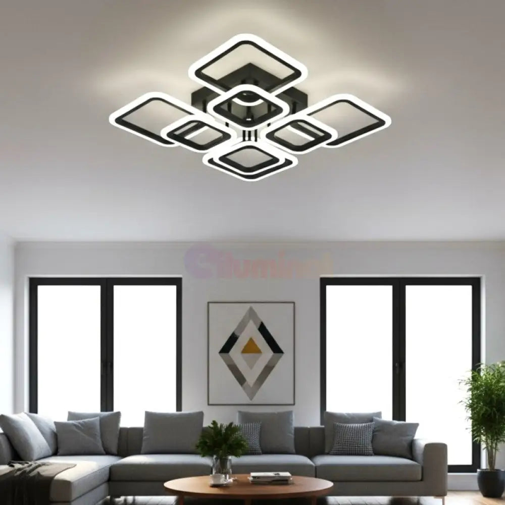 Lustra LED 4 + 4 Square Gigant Black Echivalent 1000W Telecomanda NEAGRA / SQUARE DESIGN Lighting Fixtures