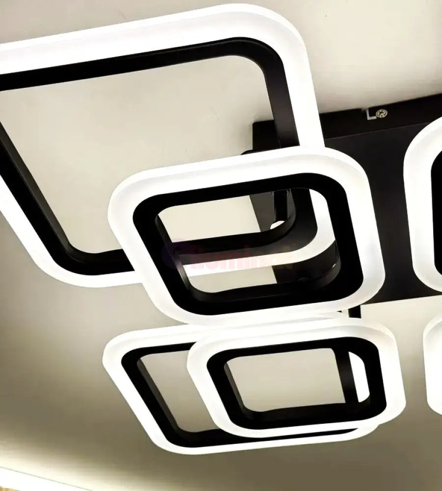 Lustra LED 4 + 4 Square Gigant Black Echivalent 1000W Telecomanda NEAGRA / SQUARE DESIGN Lighting Fixtures