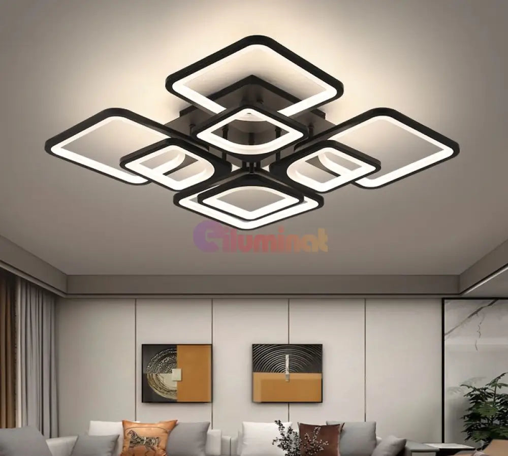 Lustra Led 4 + 4 Square Gigant Black Echivalent 1000W Telecomanda Lighting Fixtures