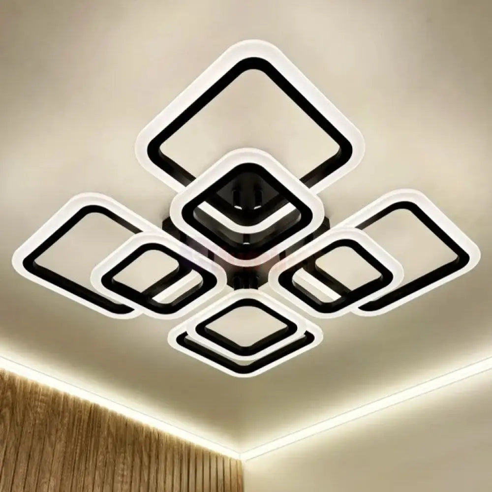 Lustra LED 4 + 4 Square Gigant Black Echivalent 1000W Telecomanda NEAGRA / SQUARE DESIGN Lighting Fixtures