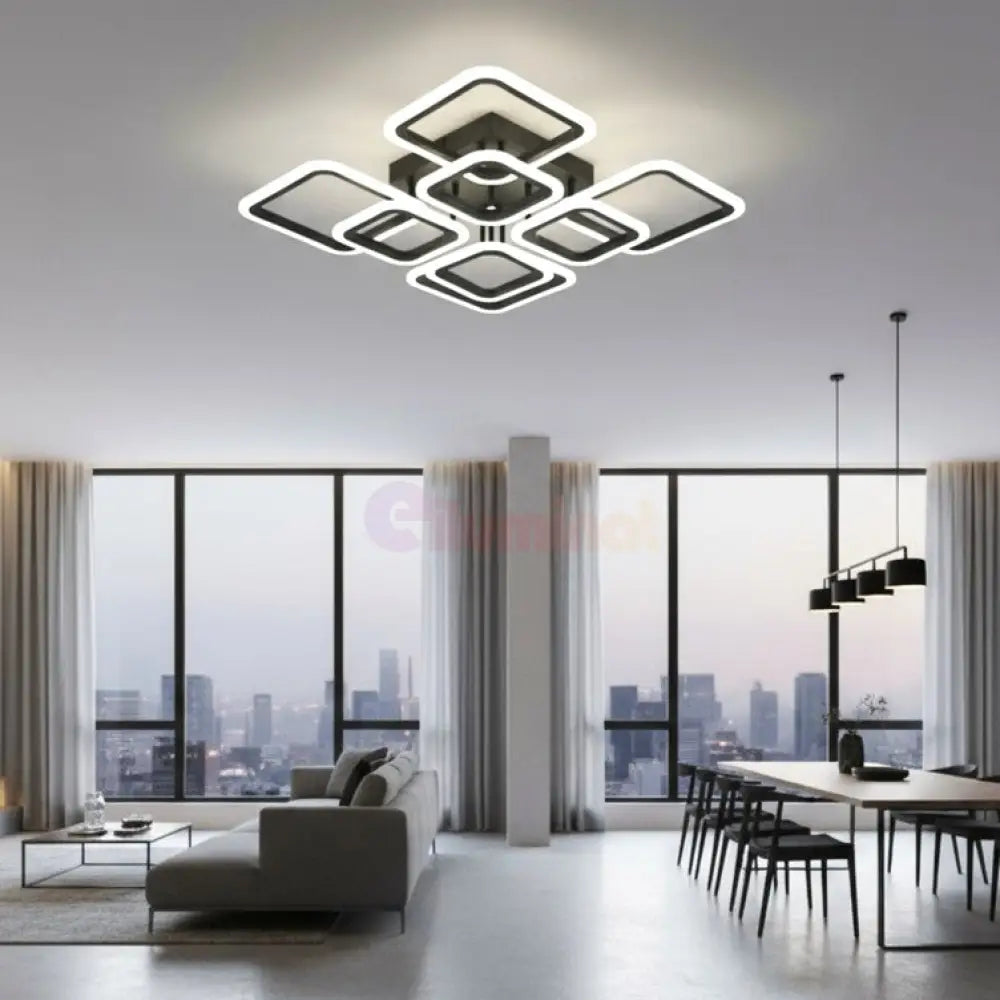 Lustra LED 4 + 4 Square Gigant Black Echivalent 1000W Telecomanda NEAGRA / SQUARE DESIGN Lighting Fixtures