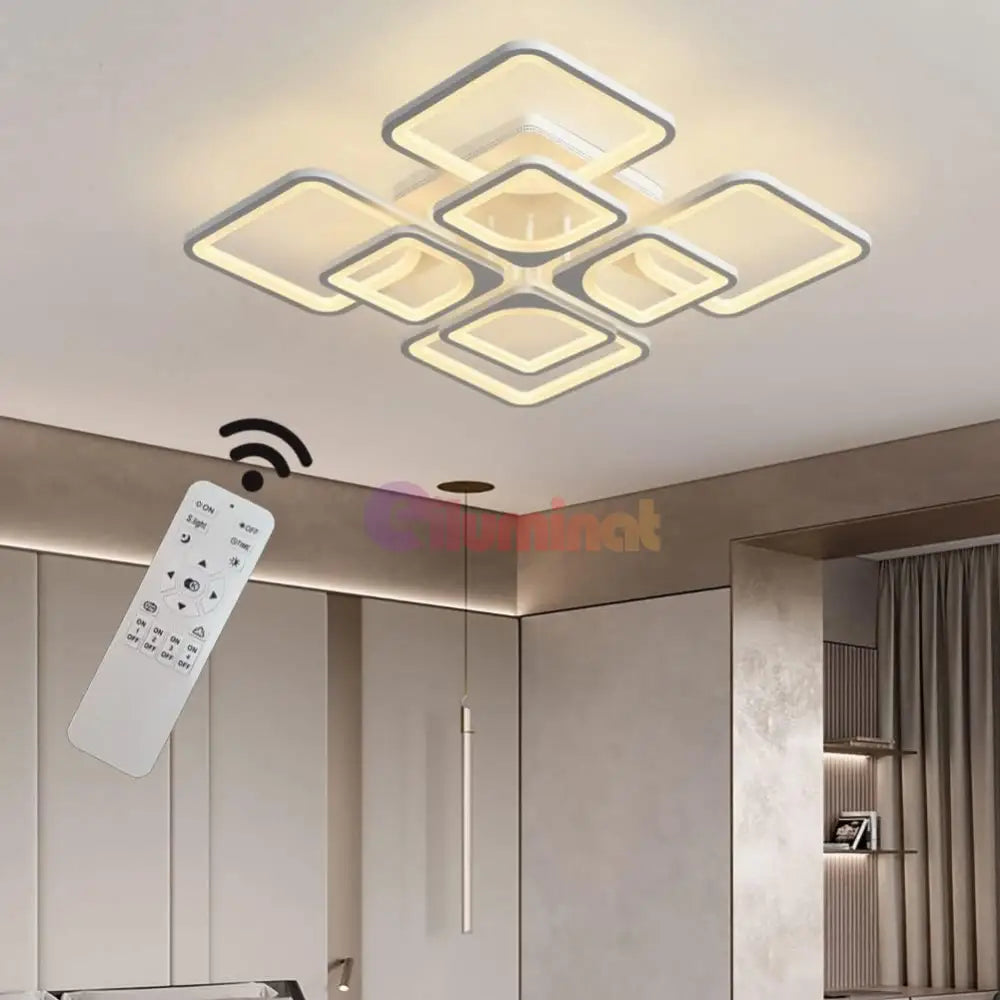 Lustra Led 4 + 4 Square Gigant Echivalent 1000W Telecomanda Lighting Fixtures