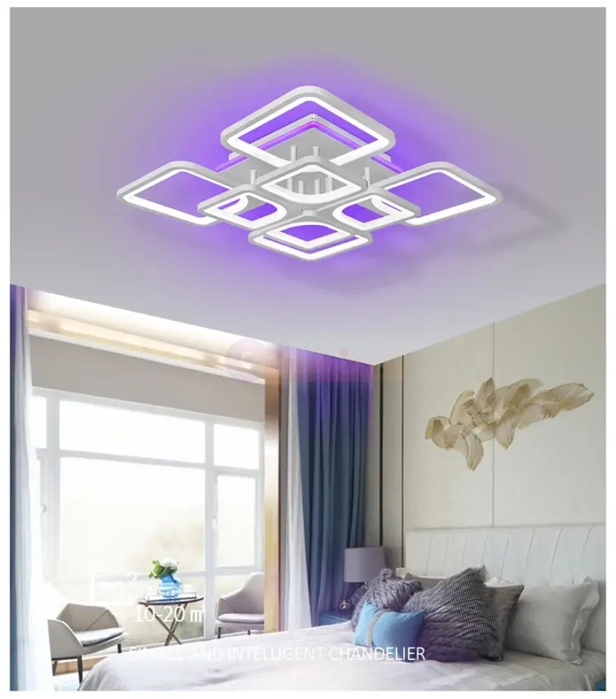 Lustra Led 240W 4 + 4 Square Gigant Rgb Echivalent 1000W Telecomanda Lighting Fixtures