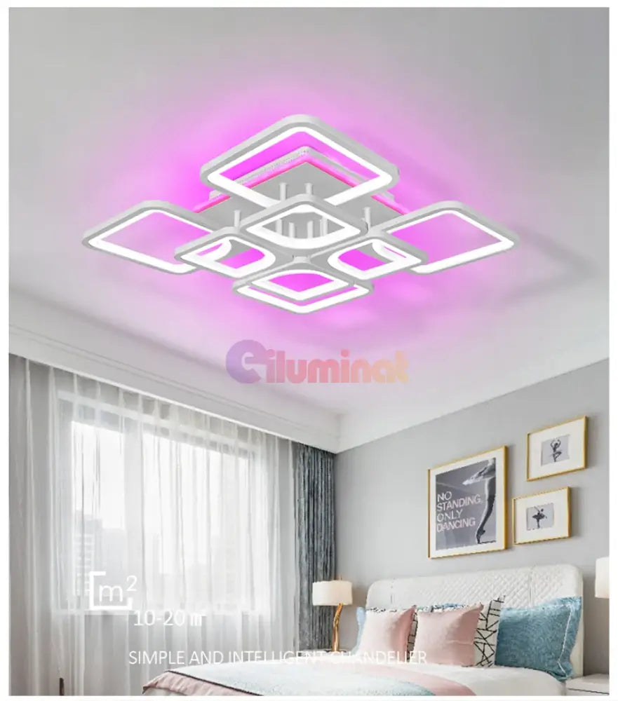 Lustra Led 240W 4 + 4 Square Gigant Rgb Echivalent 1000W Telecomanda Lighting Fixtures