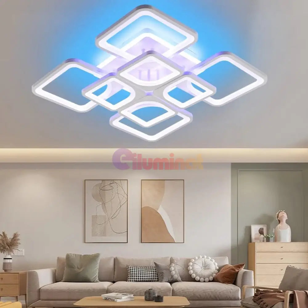 Lustra Led 240W 4 + 4 Square Gigant Rgb Echivalent 1000W Telecomanda Lighting Fixtures