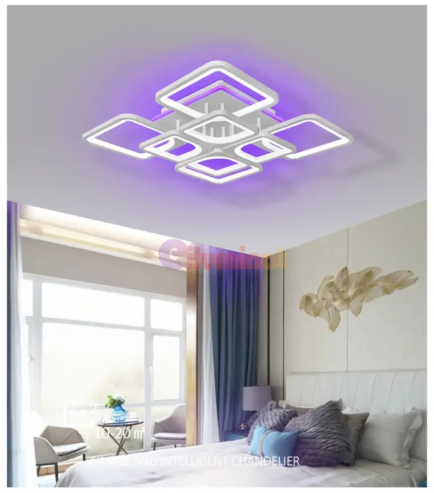 Lustra Led 240W 4 + 4 Square Gigant Rgb Echivalent 1000W Telecomanda Lighting Fixtures