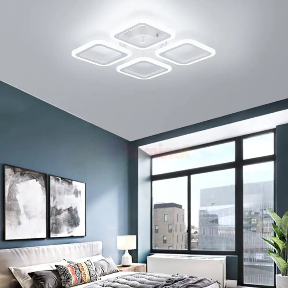 Lustra Led 4 Squares Alb Echivalent 250W Telecomanda Lighting Fixtures