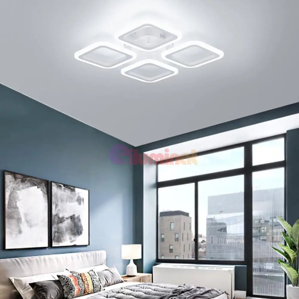 Lustra Led 4 Squares Alb Echivalent 250W Telecomanda Lighting Fixtures