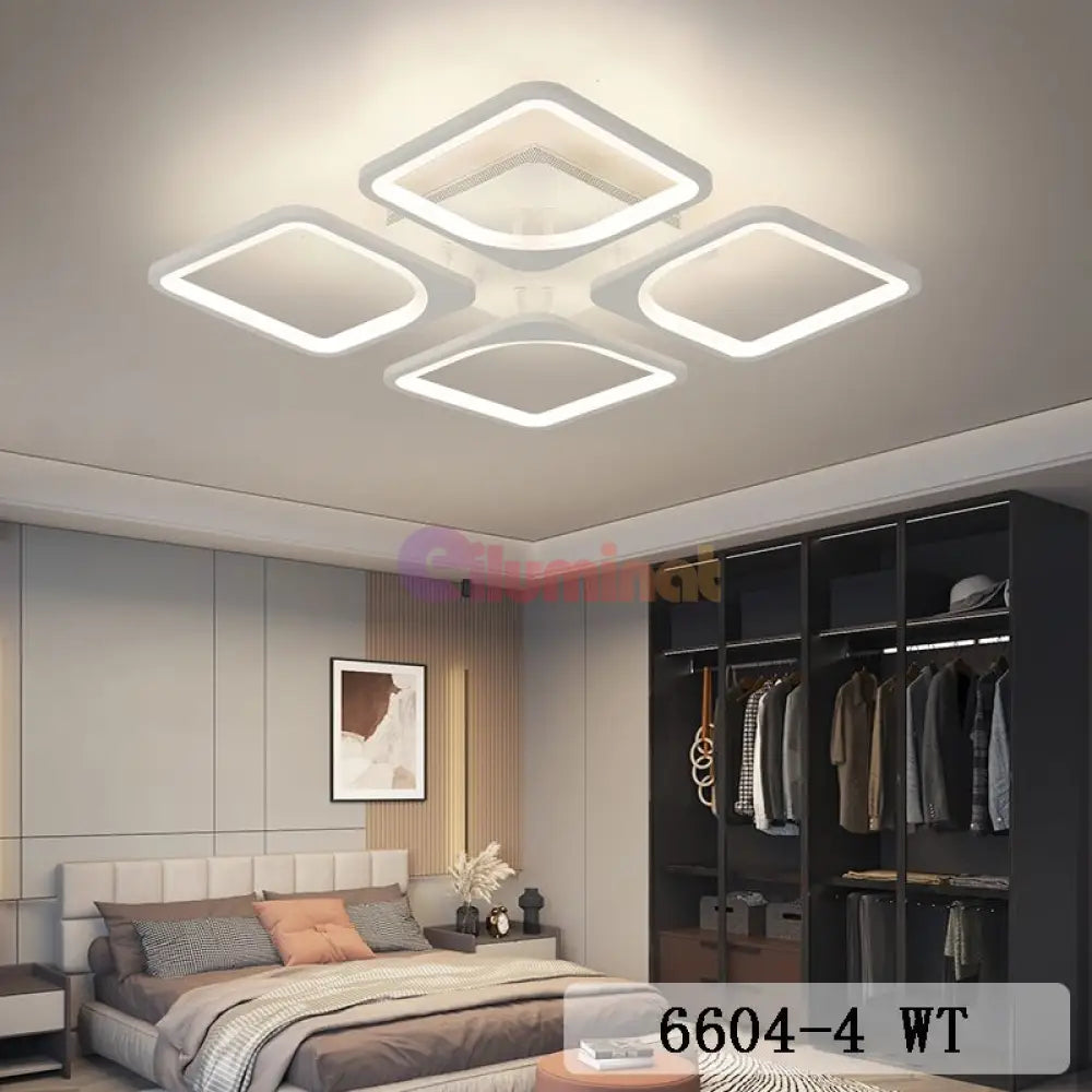 Lustra Led 4 Squares Smart Alb Echivalent 350W Telecomanda Lighting Fixtures