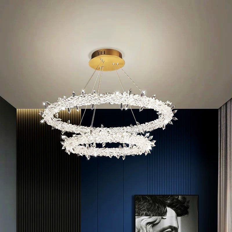 Lustra Led Suspendata Cristal Luxury Frozen 2 Segmente Lighting Fixtures