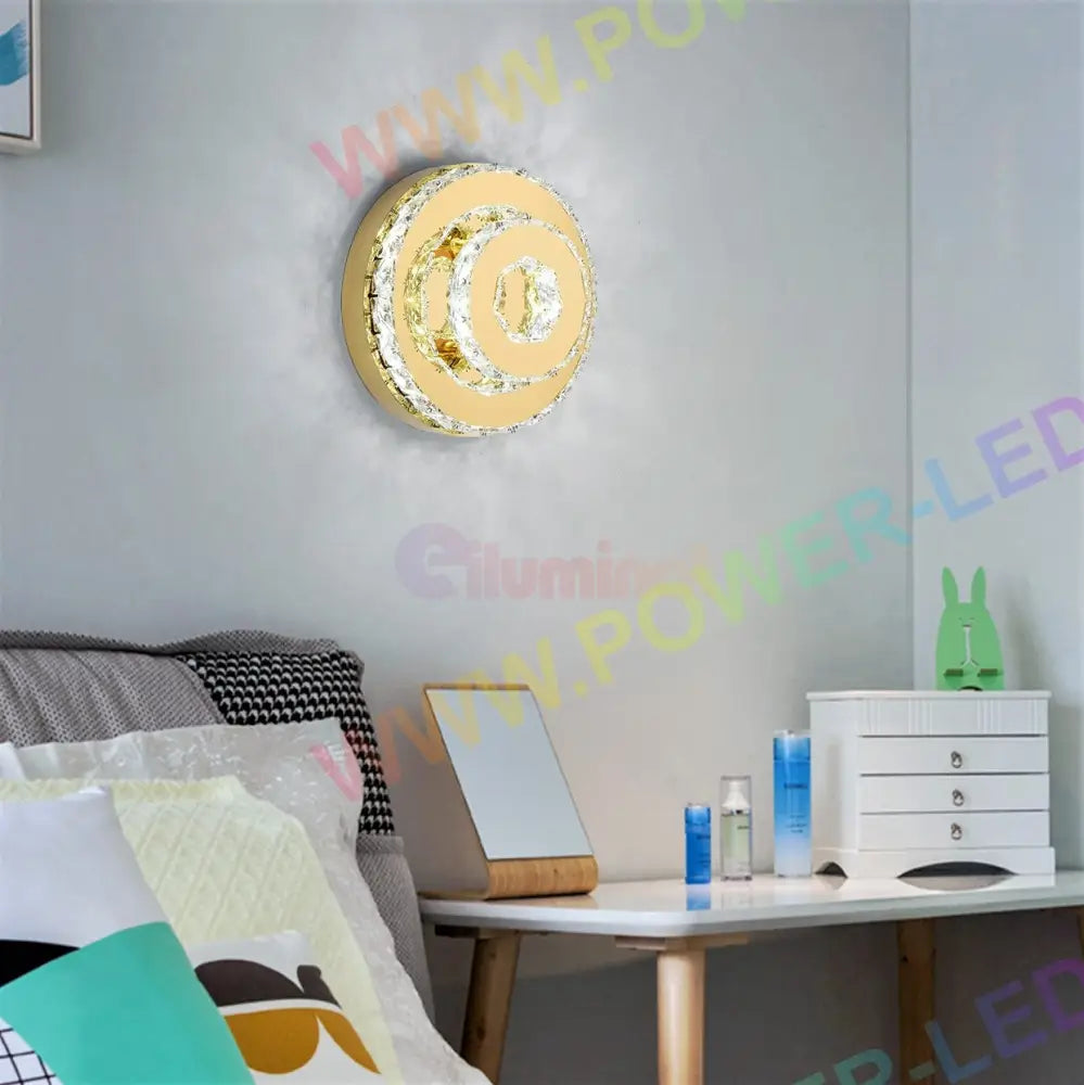 Lustra Led 40W Cristal Double Circle Gold Lighting Fixtures
