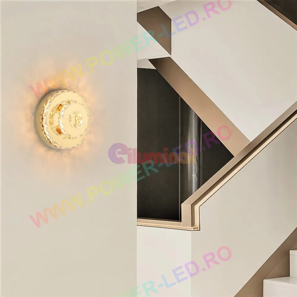 Lustra Led 40W Cristal Double Circle Gold Lighting Fixtures