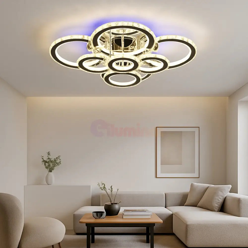 Lustra LED 434W 4 + 4 CIRCLE Cristal Super Gigant RGB Echivalent 1200W CHROME / CRISTAL Chandeliers Crystal