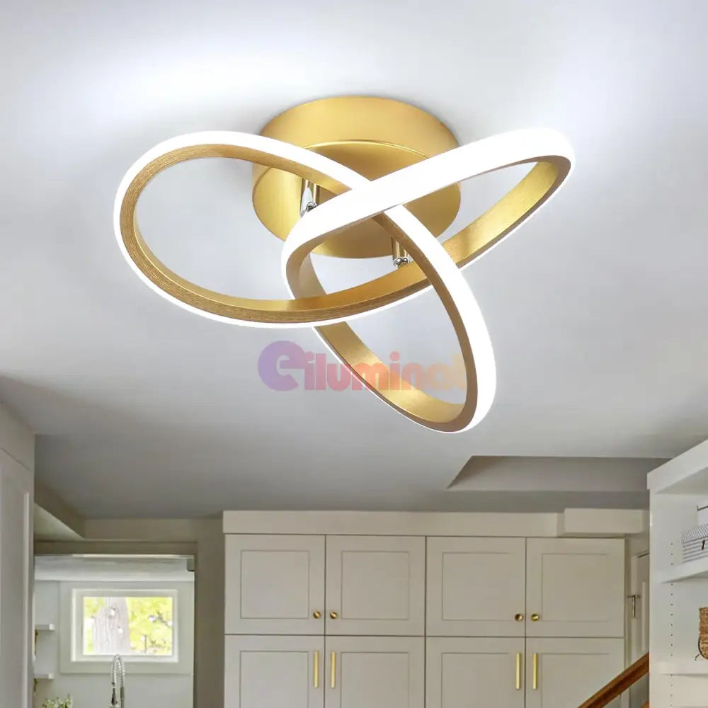 Lustra Led 48W Two Rings Gold Echivalent 200W Lighting Fixtures