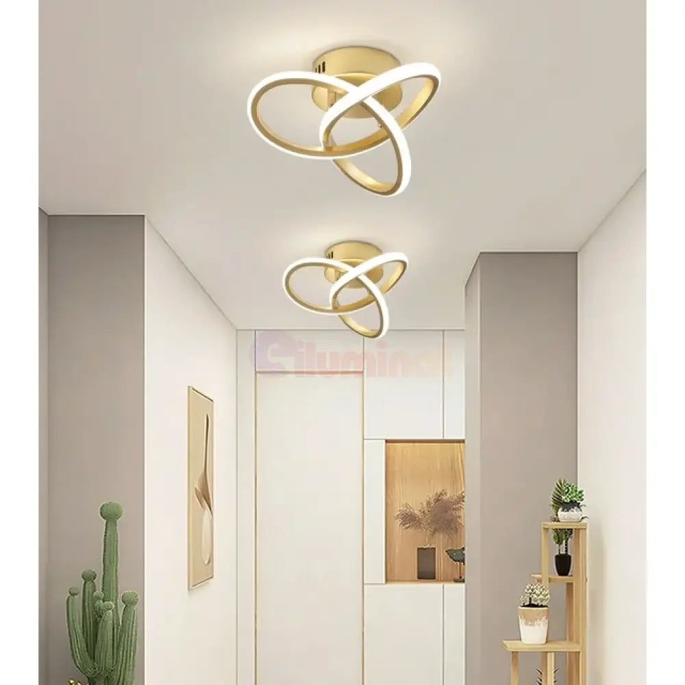 Lustra Led 48W Two Rings Gold Echivalent 200W Lighting Fixtures