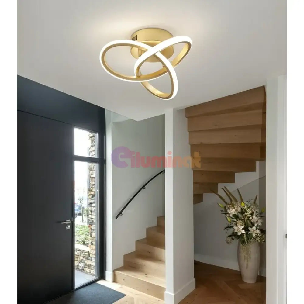 Lustra Led 48W Two Rings Gold Echivalent 200W Lighting Fixtures