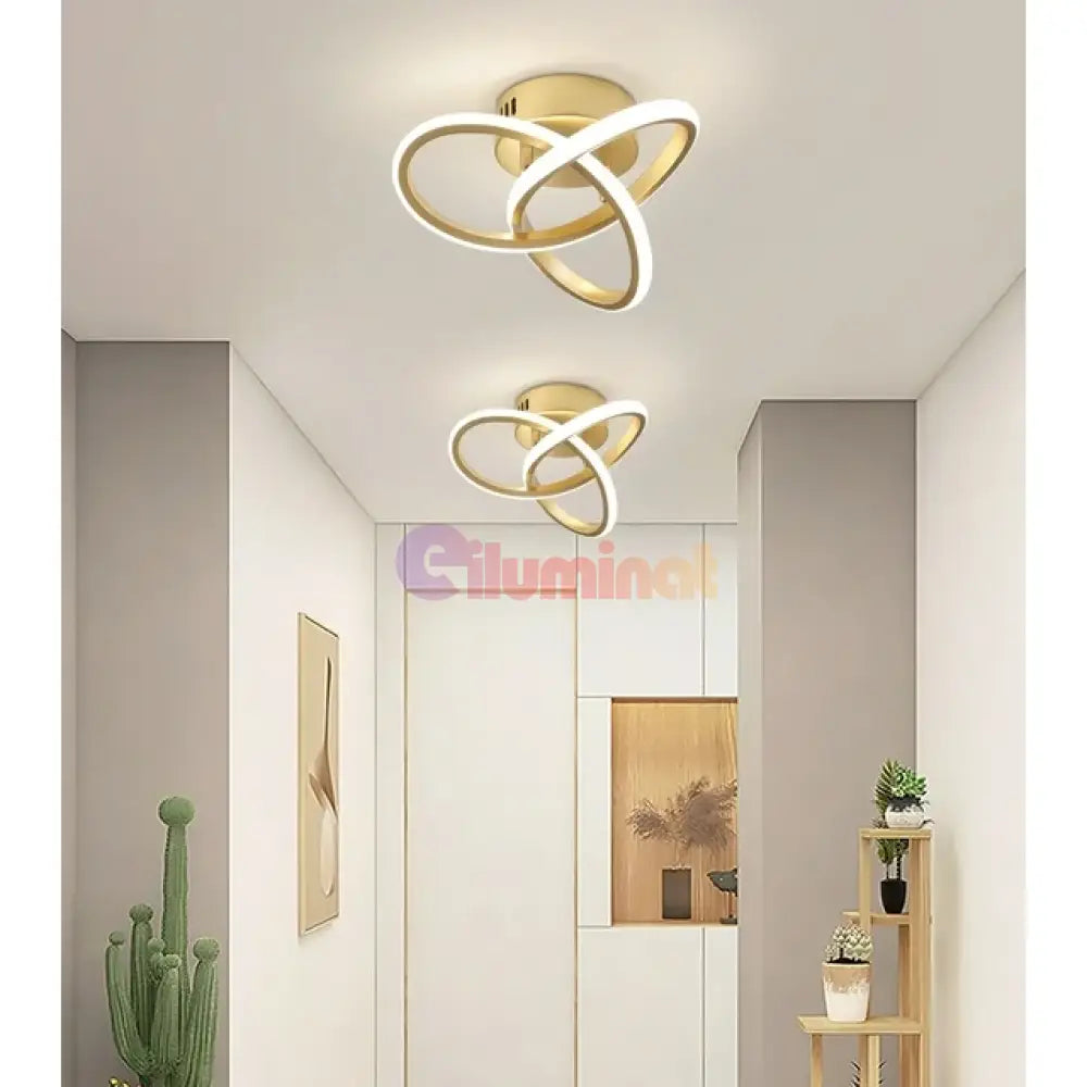 Lustra Led 48W Two Rings Gold Echivalent 200W Lighting Fixtures