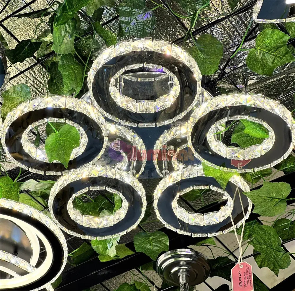Lustra Led 100W 5 Circle Cristal Telecomanda Lighting Fixtures
