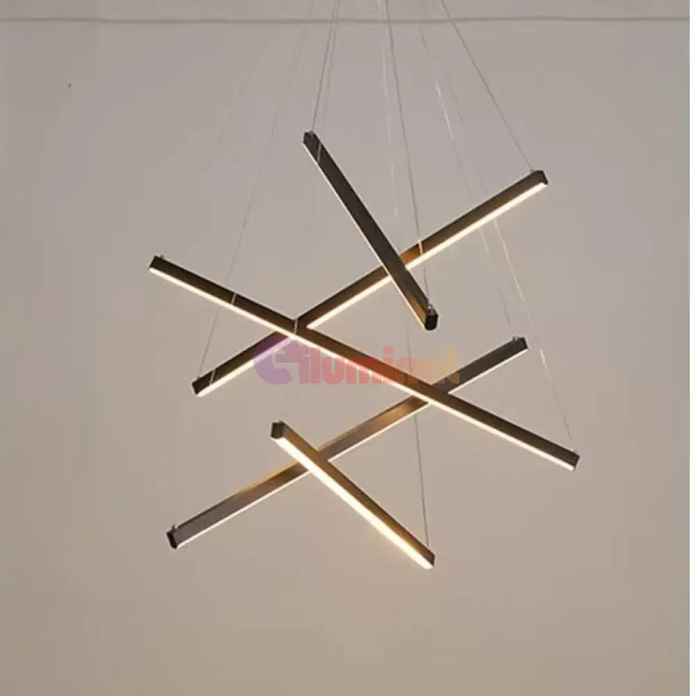 Lustra LED 5 Geometric BLACK Lines Suspendata Echivalent 500W NEAGRA / 90CM / SUSPENDATE Lighting Fixtures