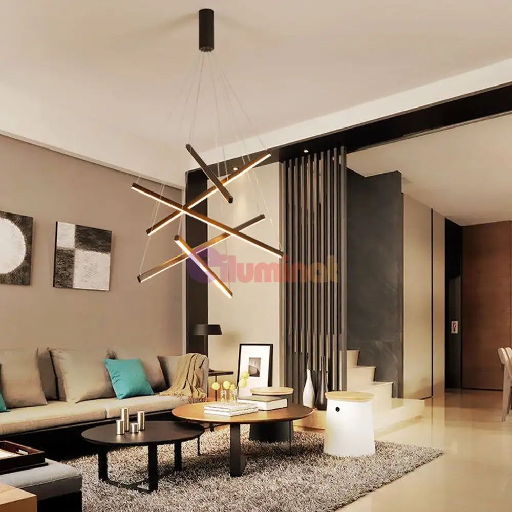 Lustra LED 5 Geometric BLACK Lines Suspendata Echivalent 500W NEAGRA / 90CM / SUSPENDATE Lighting Fixtures