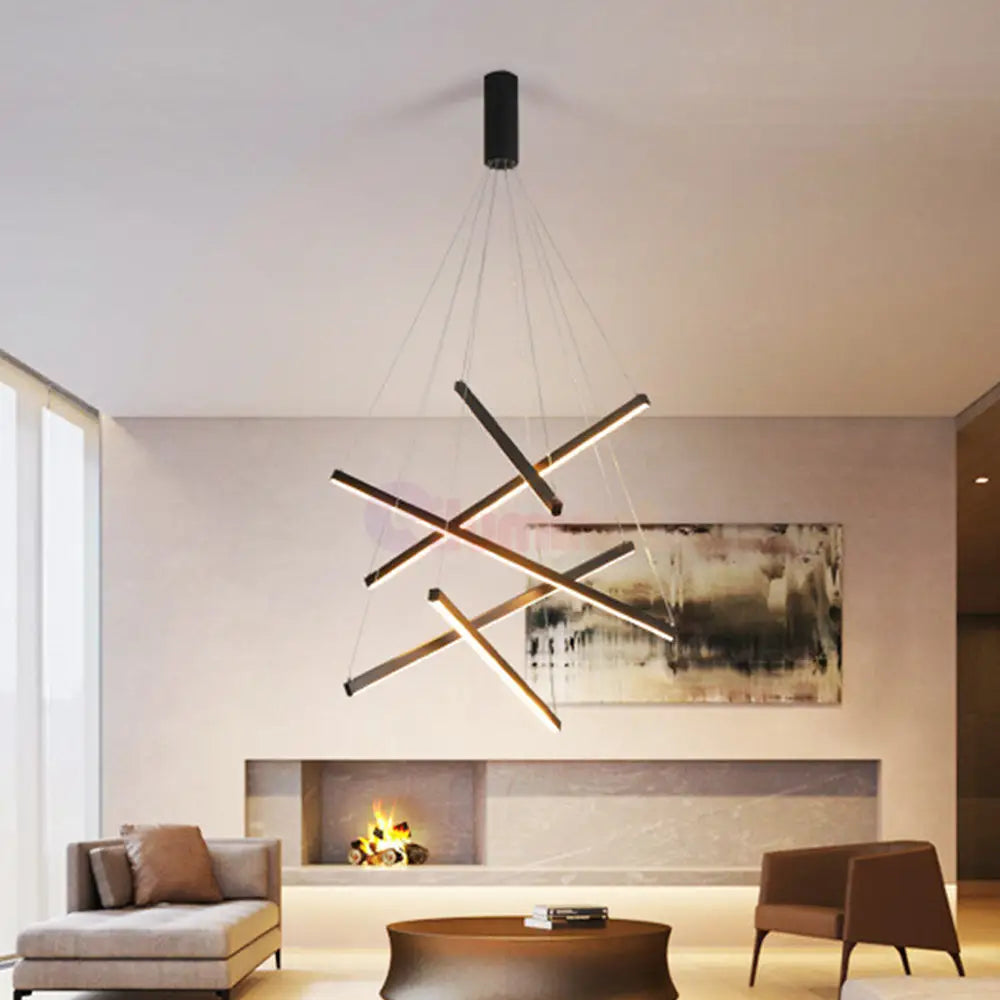 Lustra LED 5 Geometric BLACK Lines Suspendata Echivalent 500W NEAGRA / 90CM / SUSPENDATE Lighting Fixtures