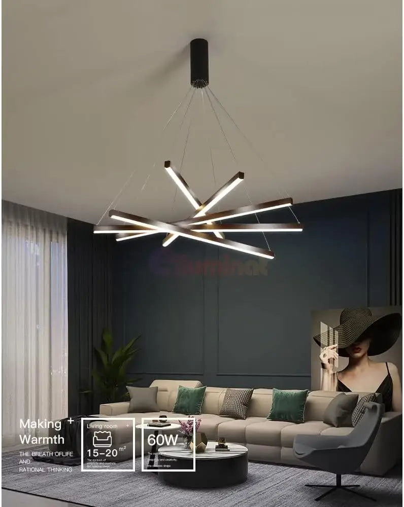 Lustra LED 5 Geometric BLACK Lines Suspendata Echivalent 500W NEAGRA / 90CM / SUSPENDATE Lighting Fixtures