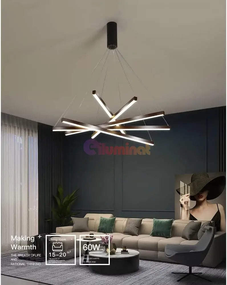 Lustra LED 5 Geometric BLACK Lines Suspendata Echivalent 500W NEAGRA / 90CM / SUSPENDATE Lighting Fixtures