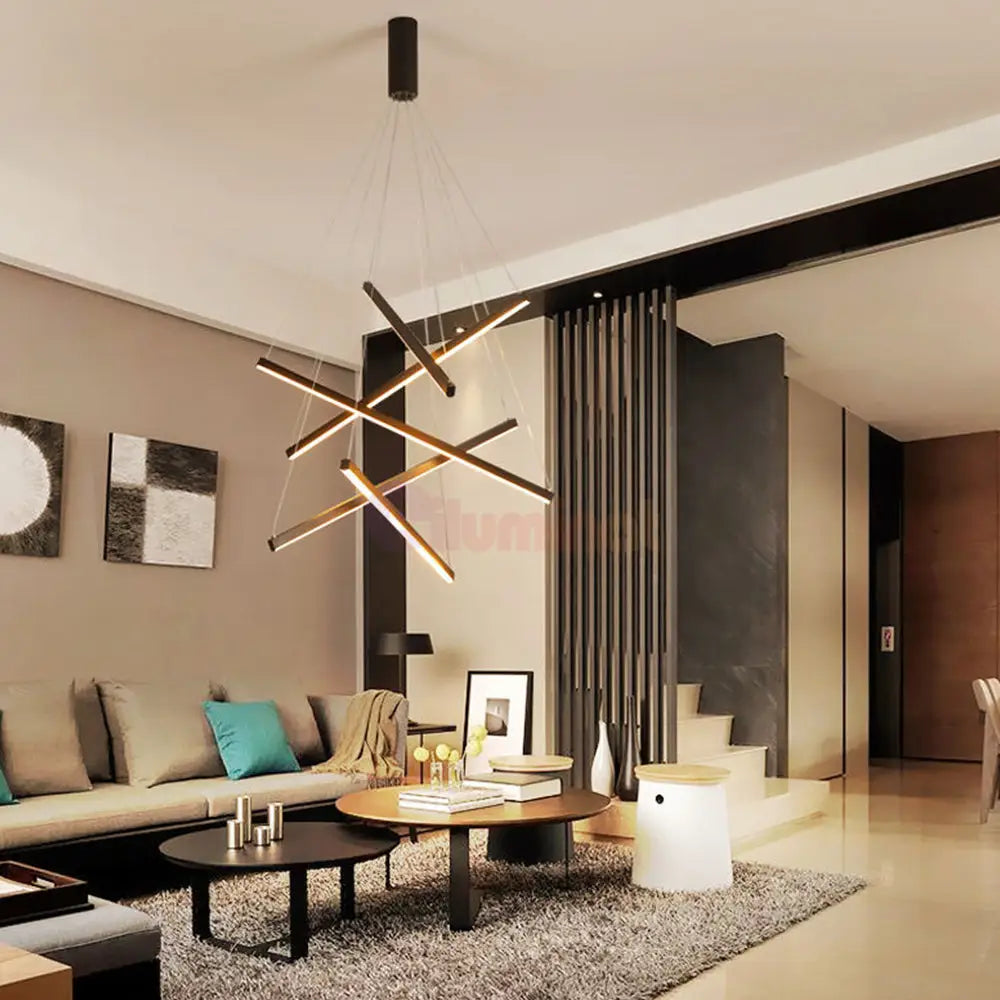 Lustra LED 5 Geometric BLACK Lines Suspendata Echivalent 500W NEAGRA / 90CM / SUSPENDATE Lighting Fixtures
