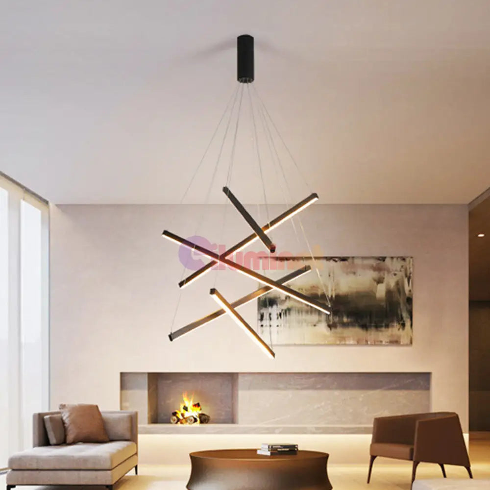 Lustra LED 5 Geometric BLACK Lines Suspendata Echivalent 500W NEAGRA / 90CM / SUSPENDATE Lighting Fixtures