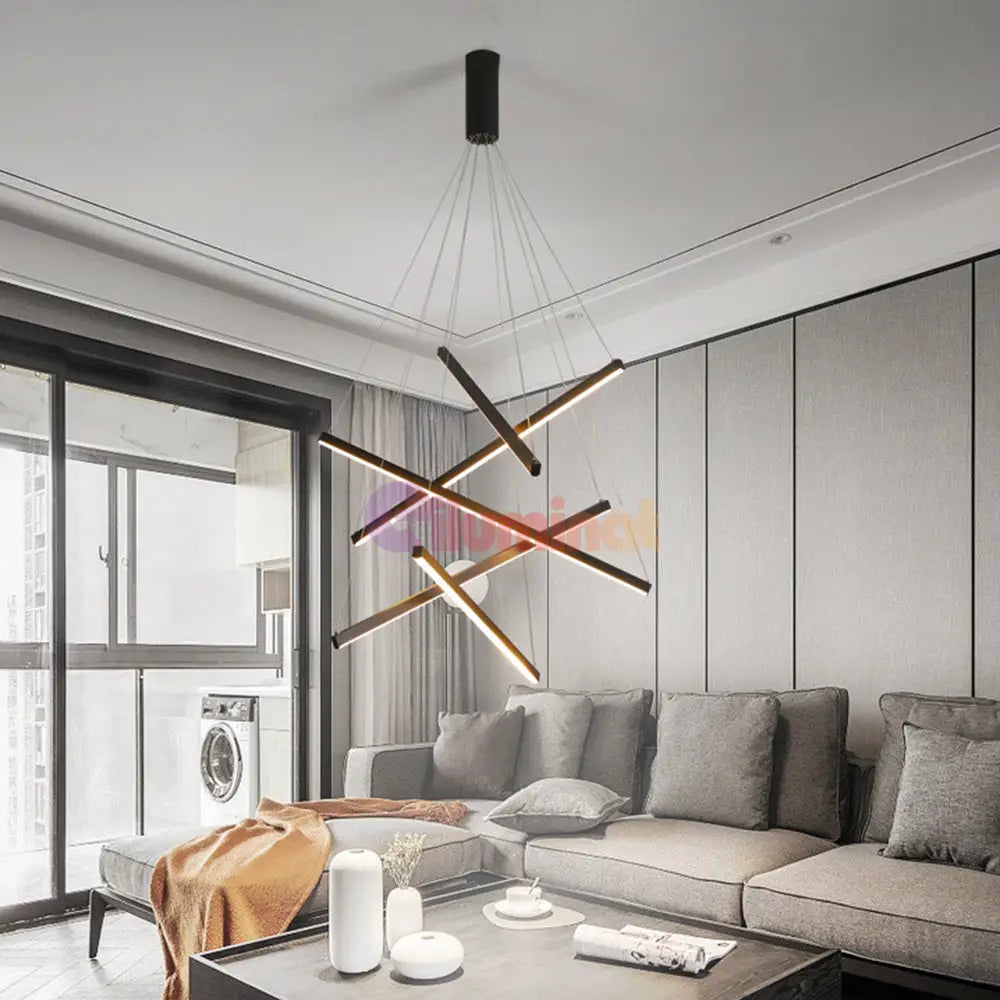 Lustra LED 5 Geometric BLACK Lines Suspendata Echivalent 500W NEAGRA / 90CM / SUSPENDATE Lighting Fixtures