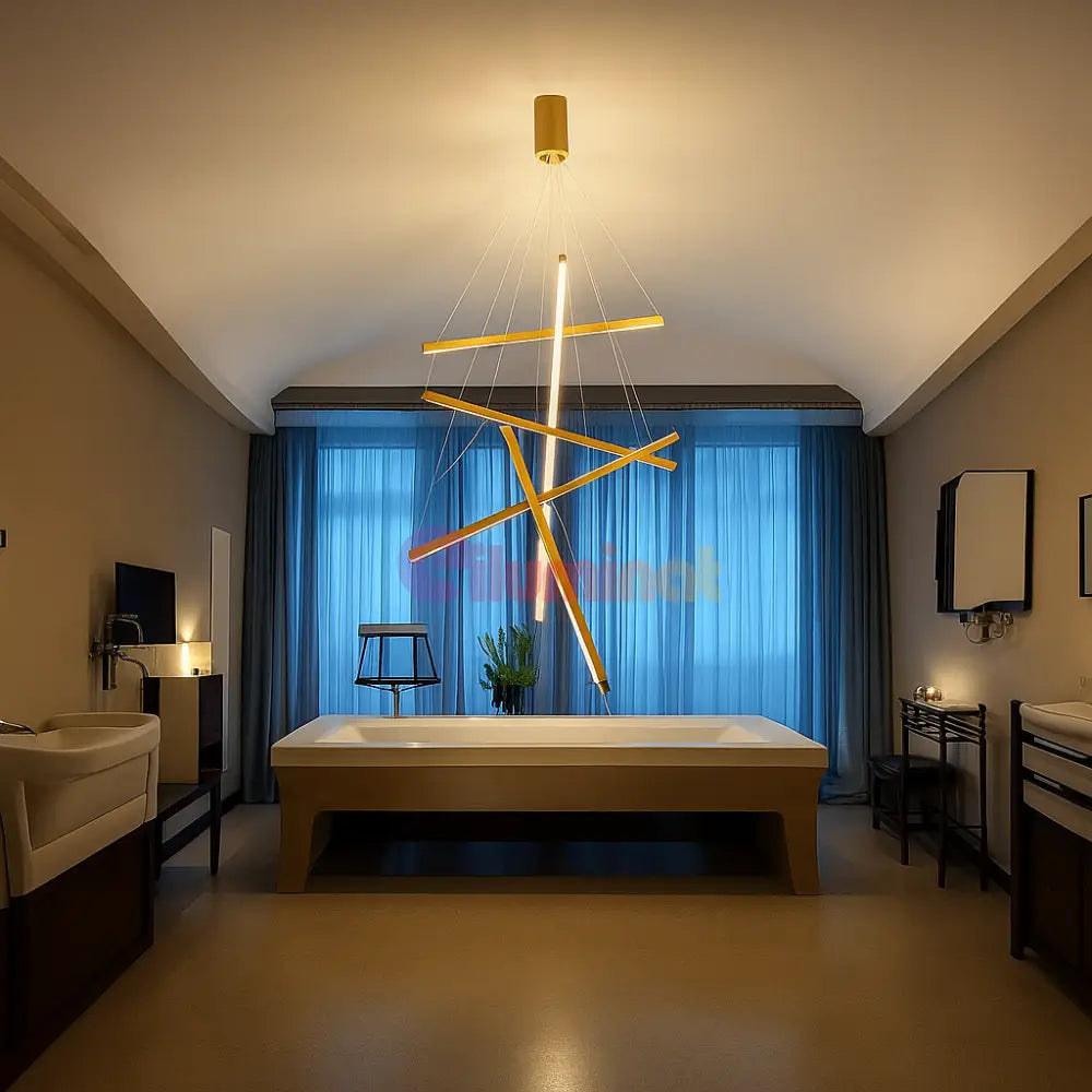 Lustra LED 5 Geometric GOLD Lines Suspendata Echivalent 500W AURIE / 90CM / SUSPENDATE Lighting Fixtures