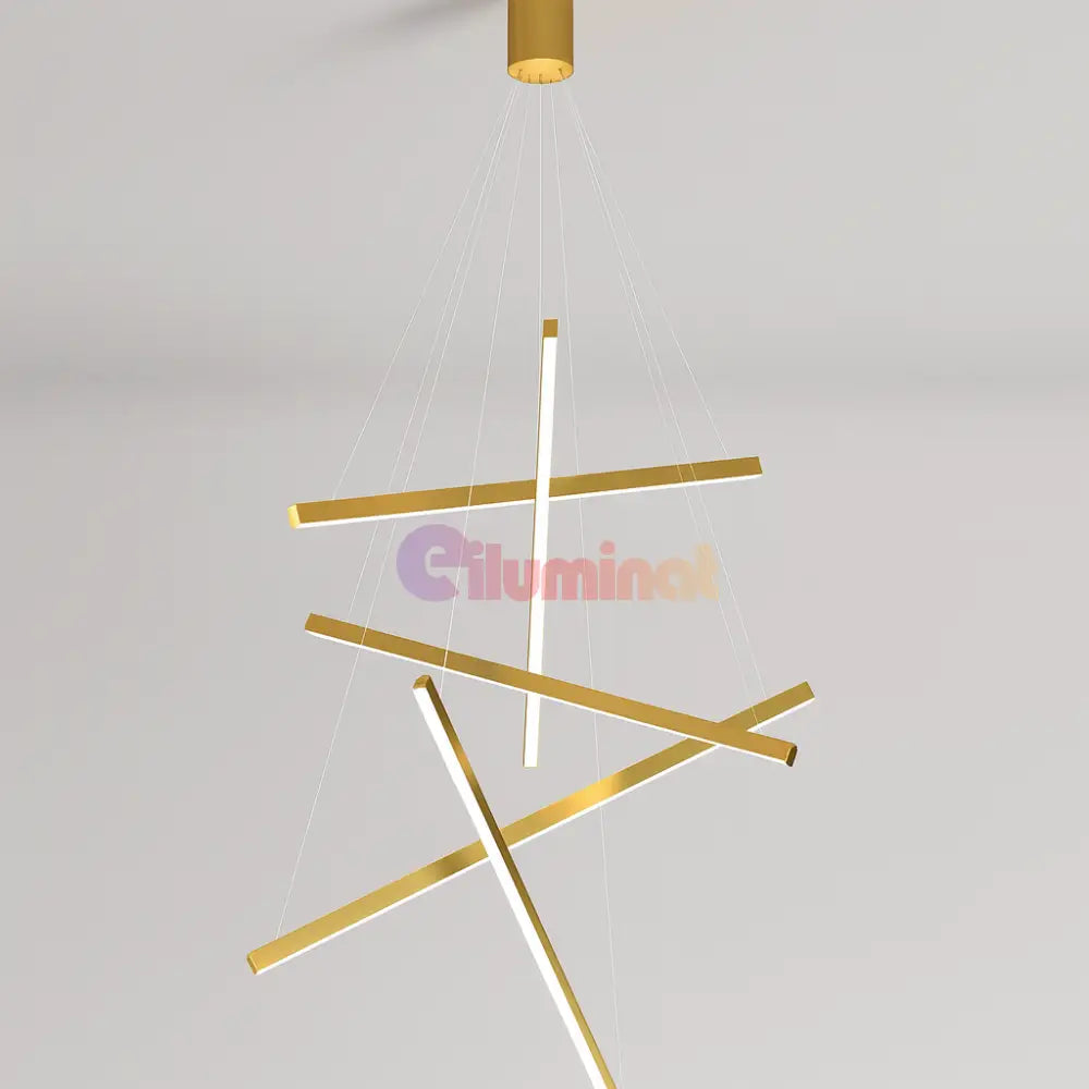 Lustra LED 5 Geometric GOLD Lines Suspendata Echivalent 500W AURIE / 90CM / SUSPENDATE Lighting Fixtures