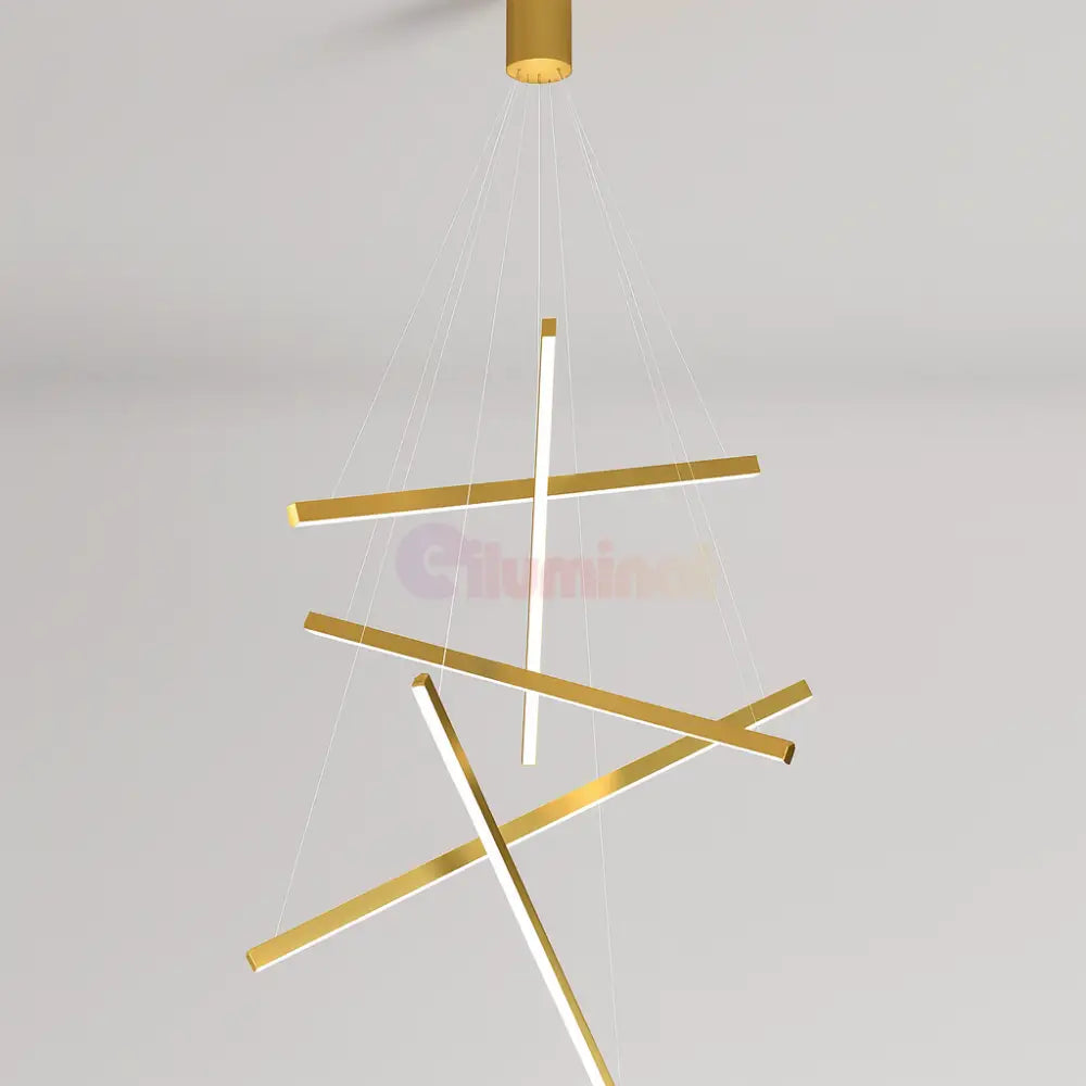 Lustra LED 5 Geometric GOLD Lines Suspendata Echivalent 500W AURIE / 90CM / SUSPENDATE Lighting Fixtures